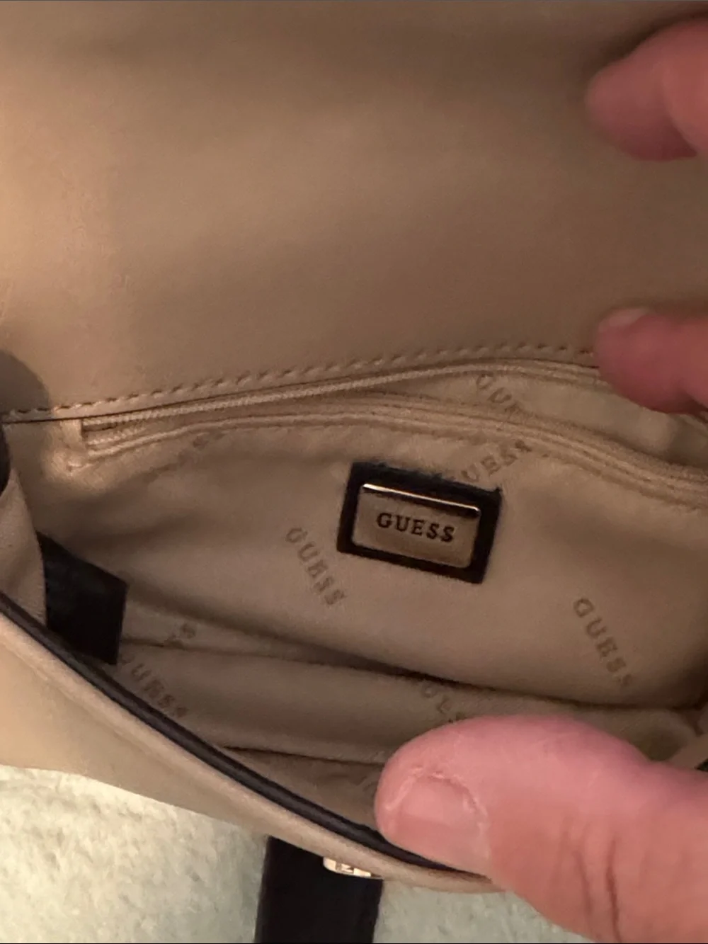 GUESS Taupe Crossbody with Charm Chain Accents